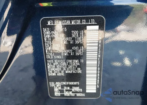 2015 Infiniti Qx80 from USA, damaged, VIN JN8AZ2NEXF9083875